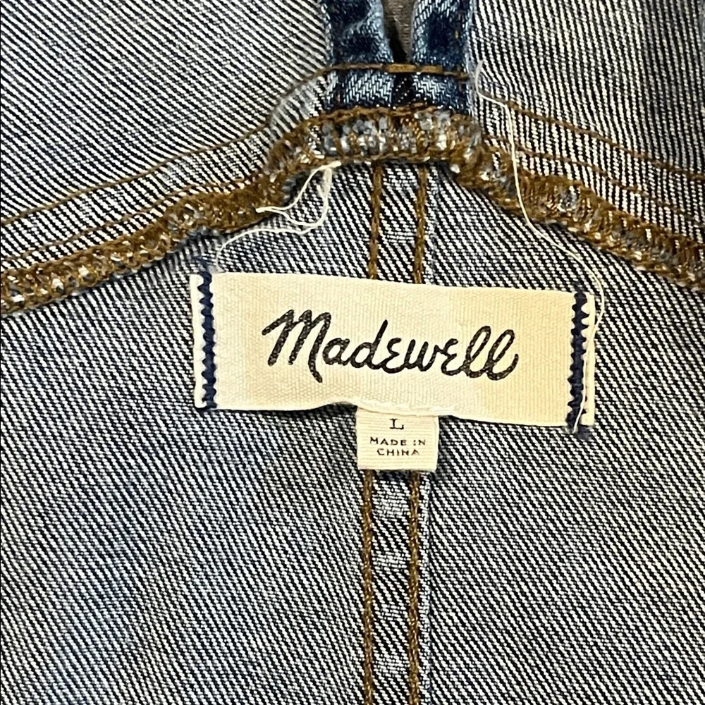 MADEWELL, skinny leg, denim blue overalls, in Jansing wash. Size large. - Picture 3 of 7